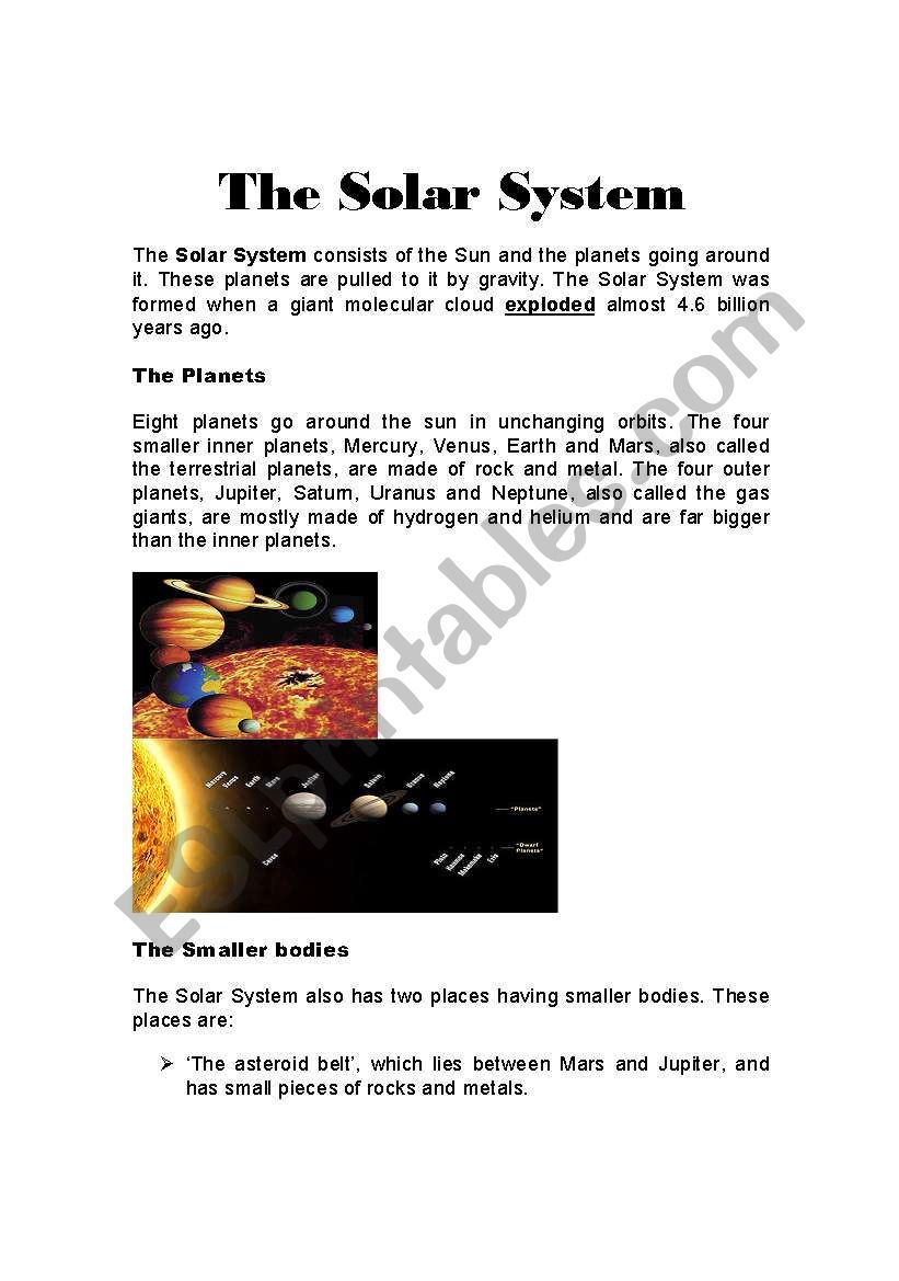 the solar system worksheet