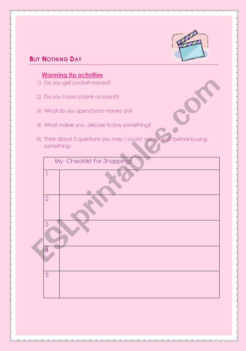 Buy Nothing Day Video worksheet