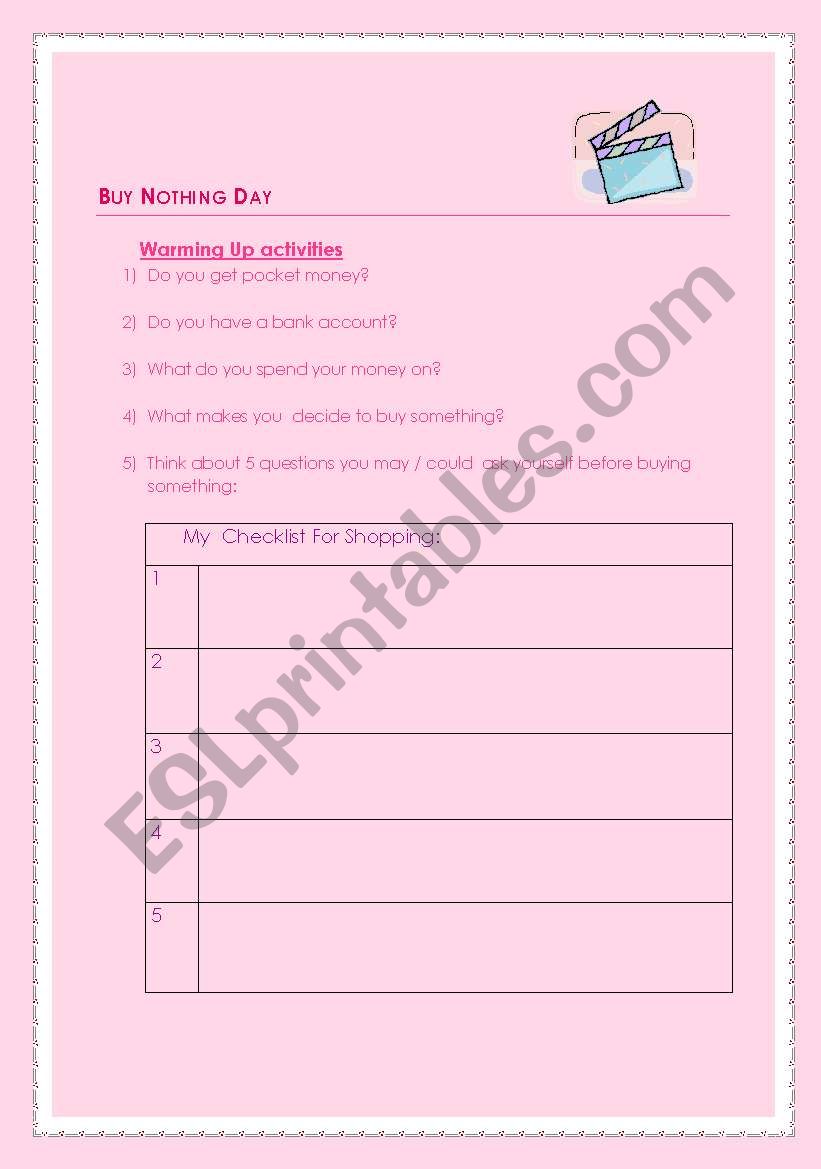 Buy Nothing Day Video worksheet