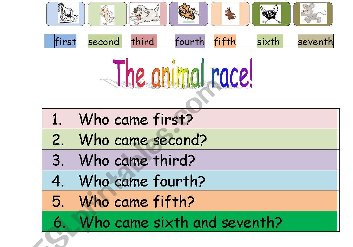The animal race! worksheet