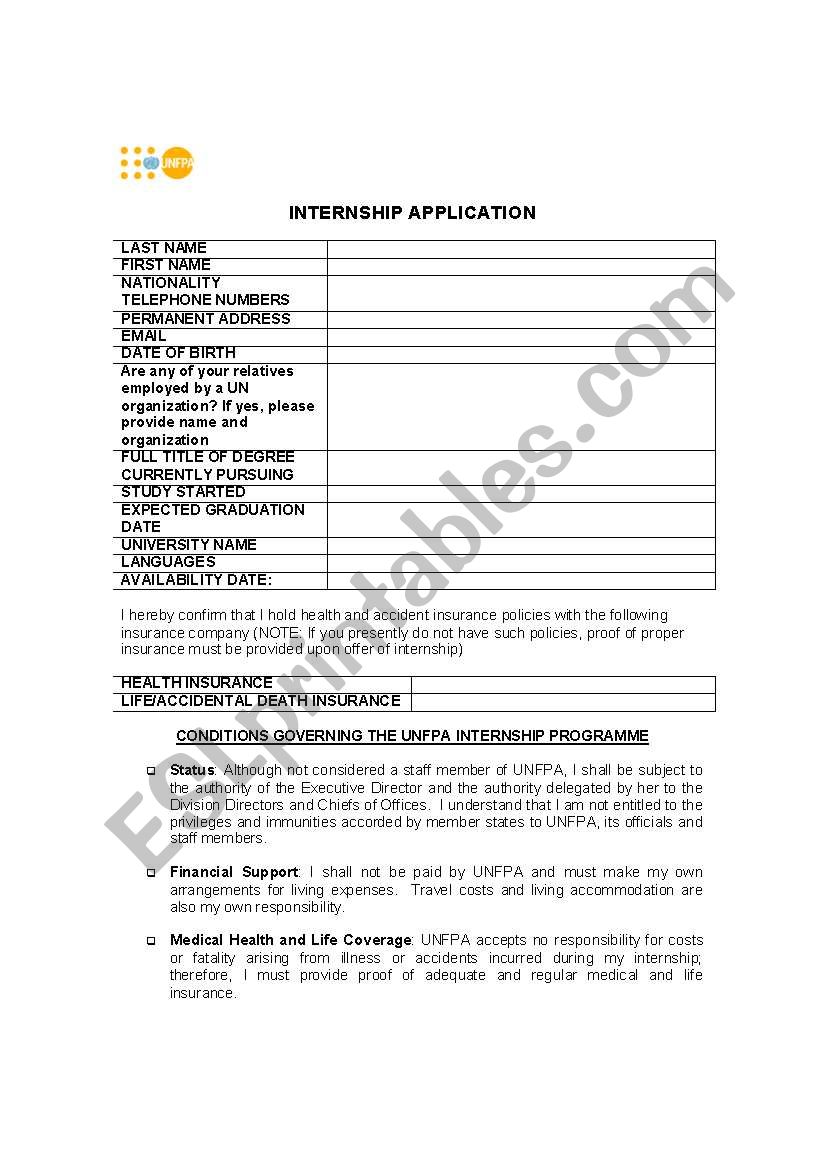 internship worksheet