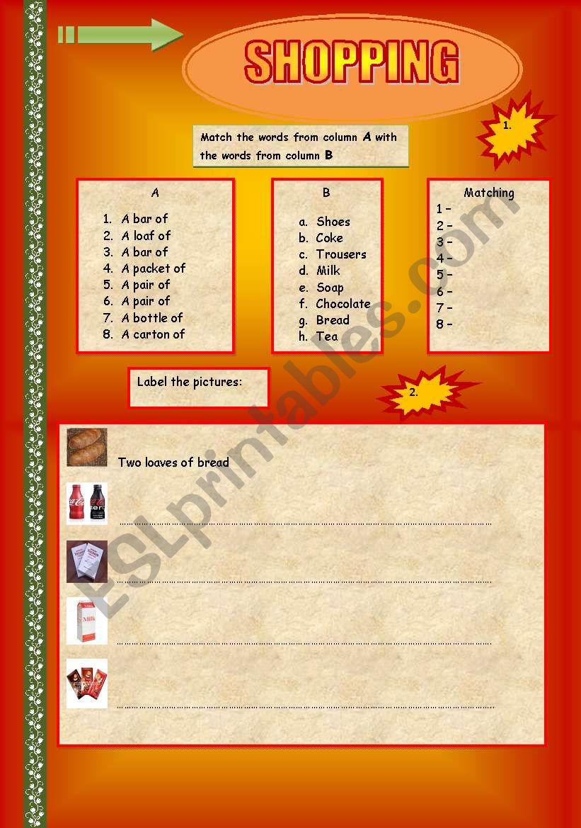 Shopping worksheet