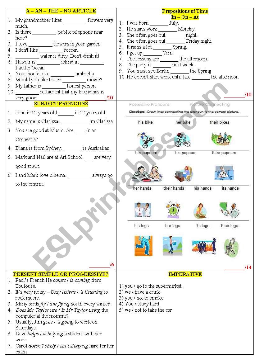 general test worksheet