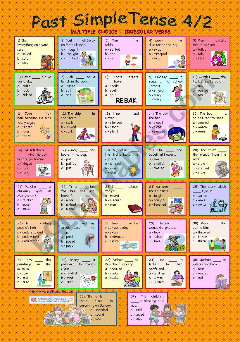 Past Simple Tense 4/2 * Irregular verbs part  2 * Multiple choice * Answer key