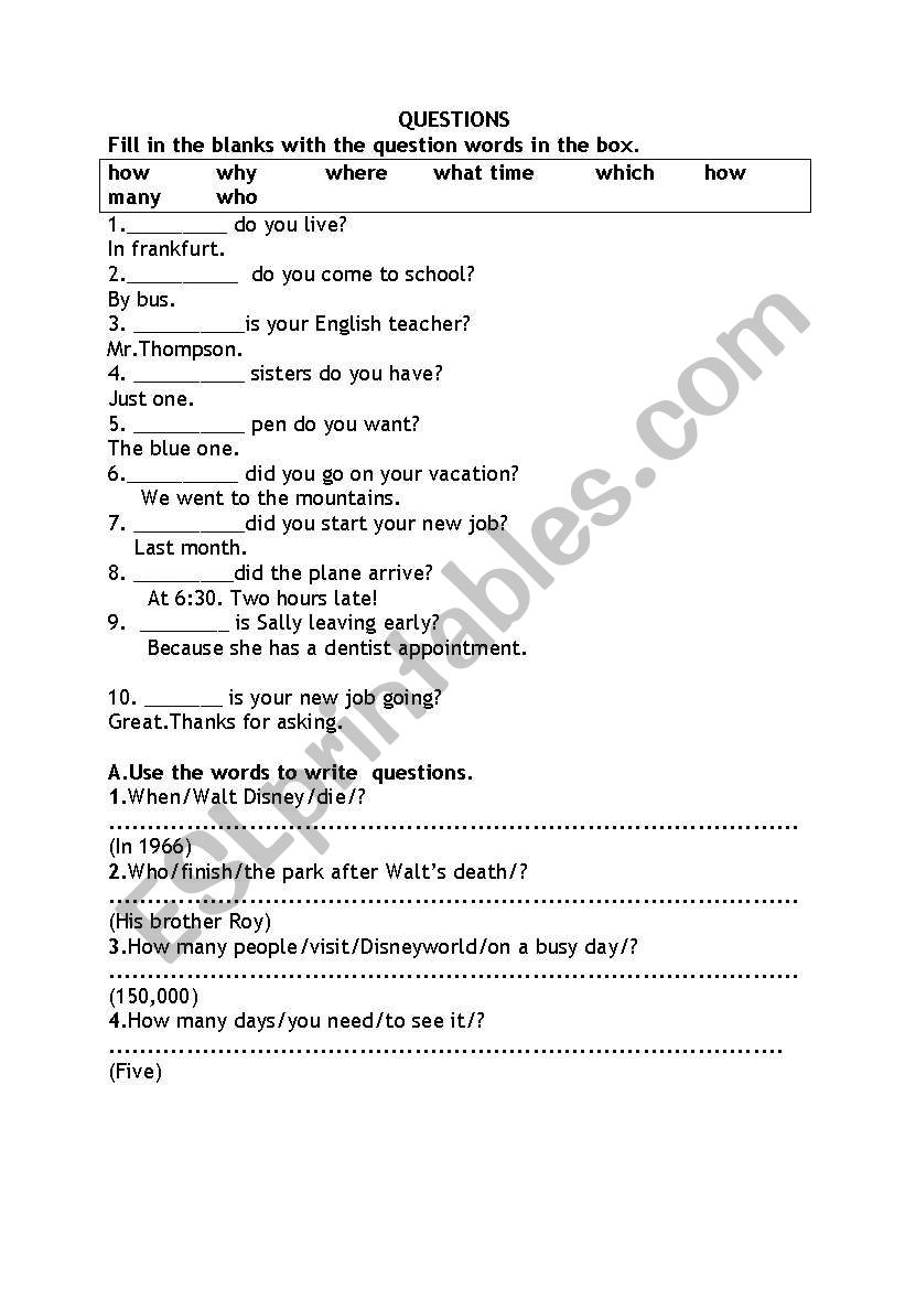 questions homework worksheet