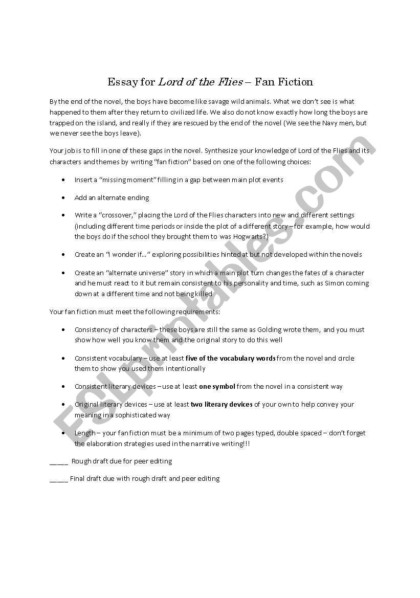 Lord of the Flies Fan Fiction worksheet