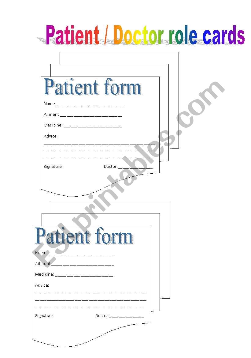 patient / doctor role cards with example dialogues! 