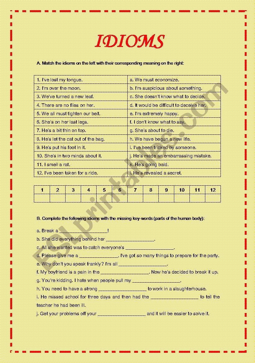 Idioms worksheet