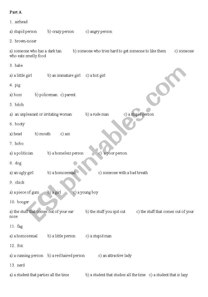 Slang Quiz worksheet