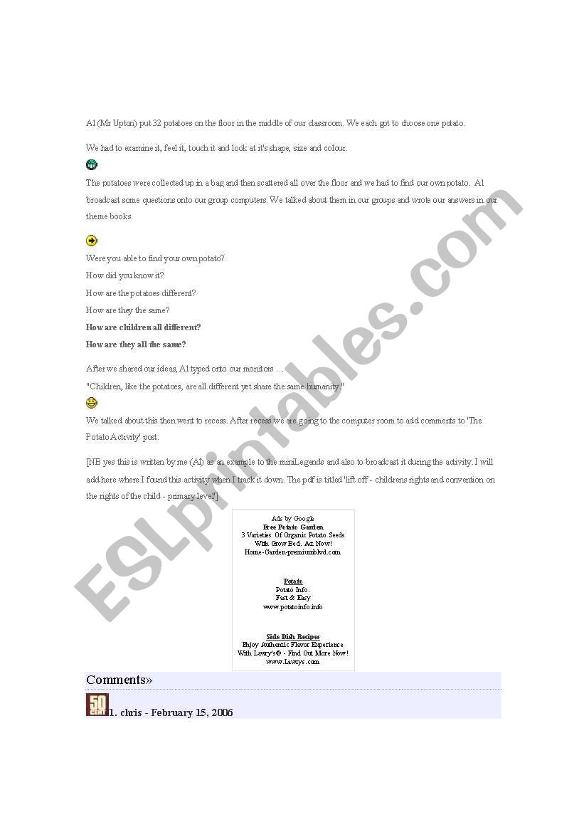 Potatoes worksheet
