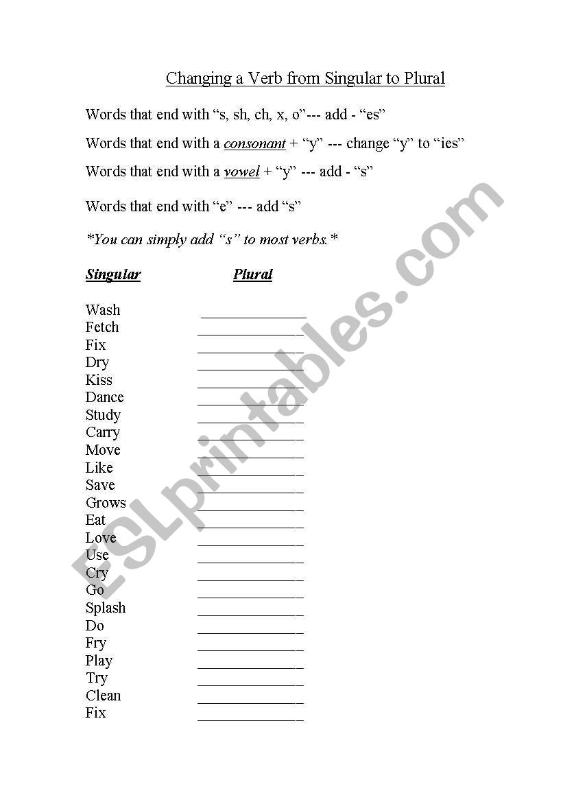 VERBS worksheet