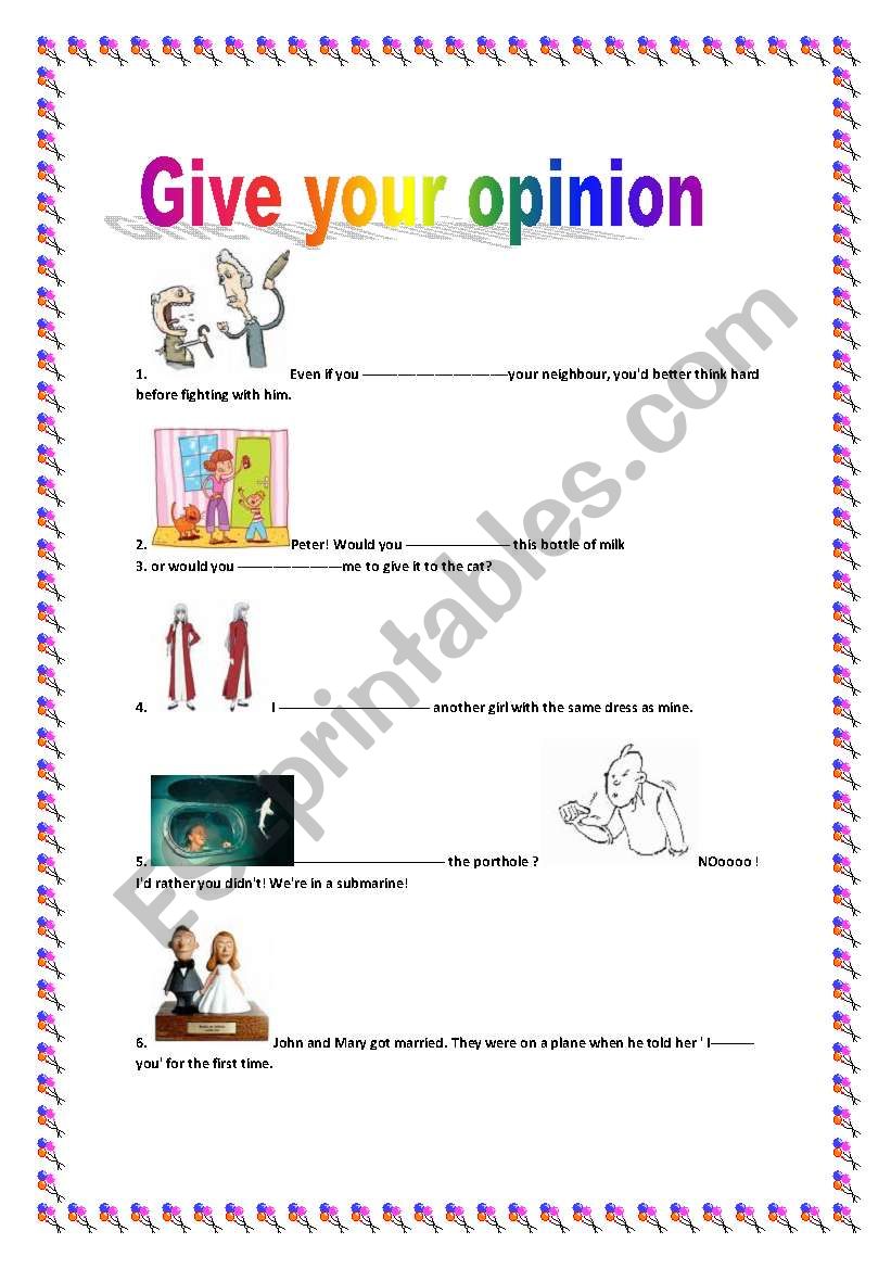  Give your opinion worksheet