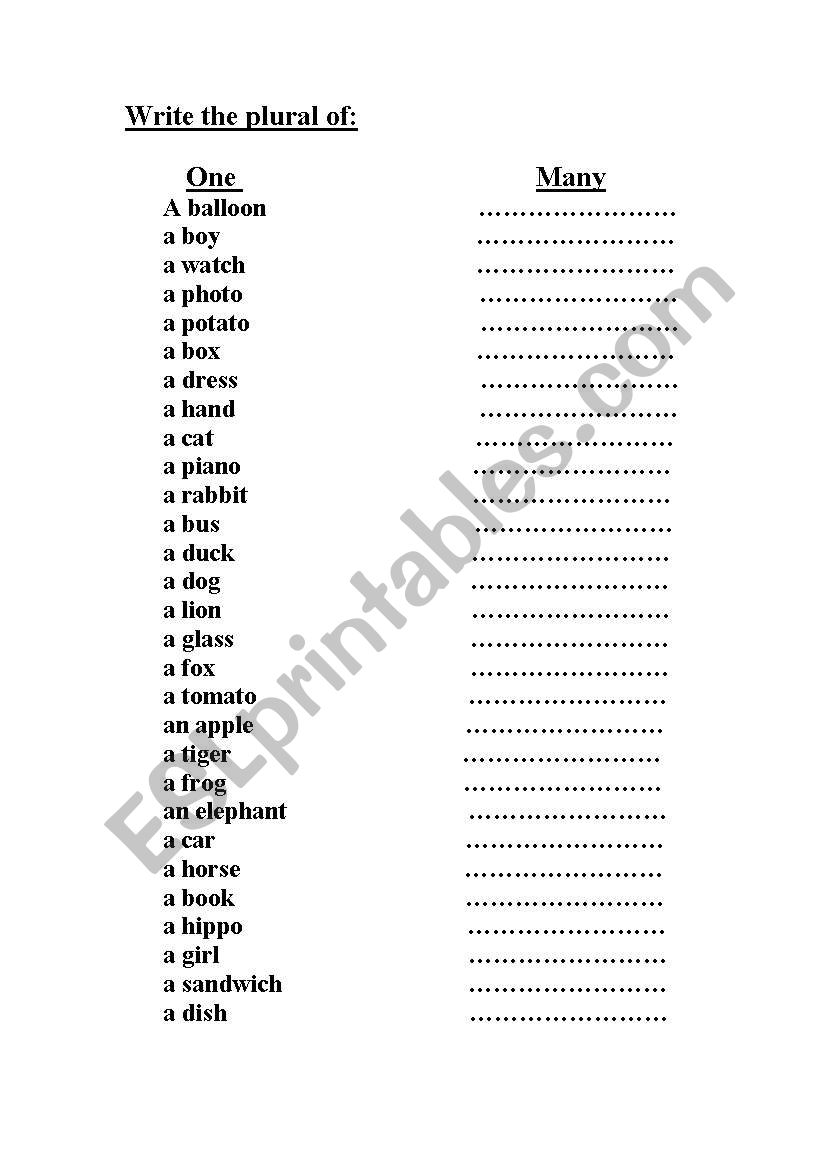 Write the plural worksheet