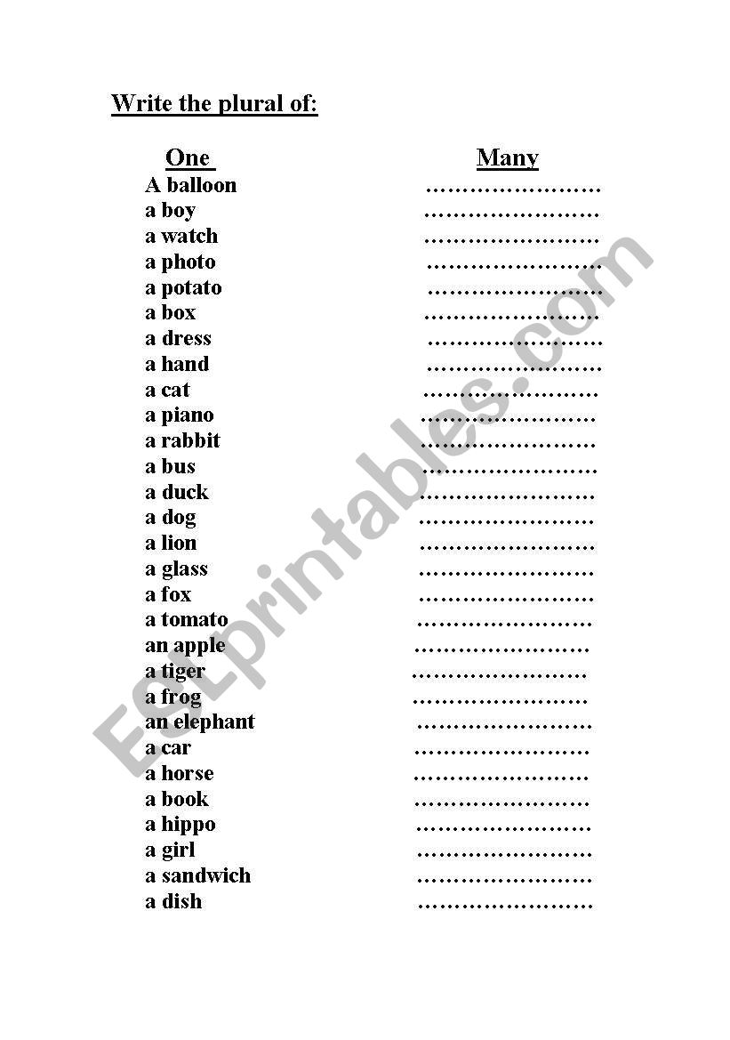 Write the plural worksheet