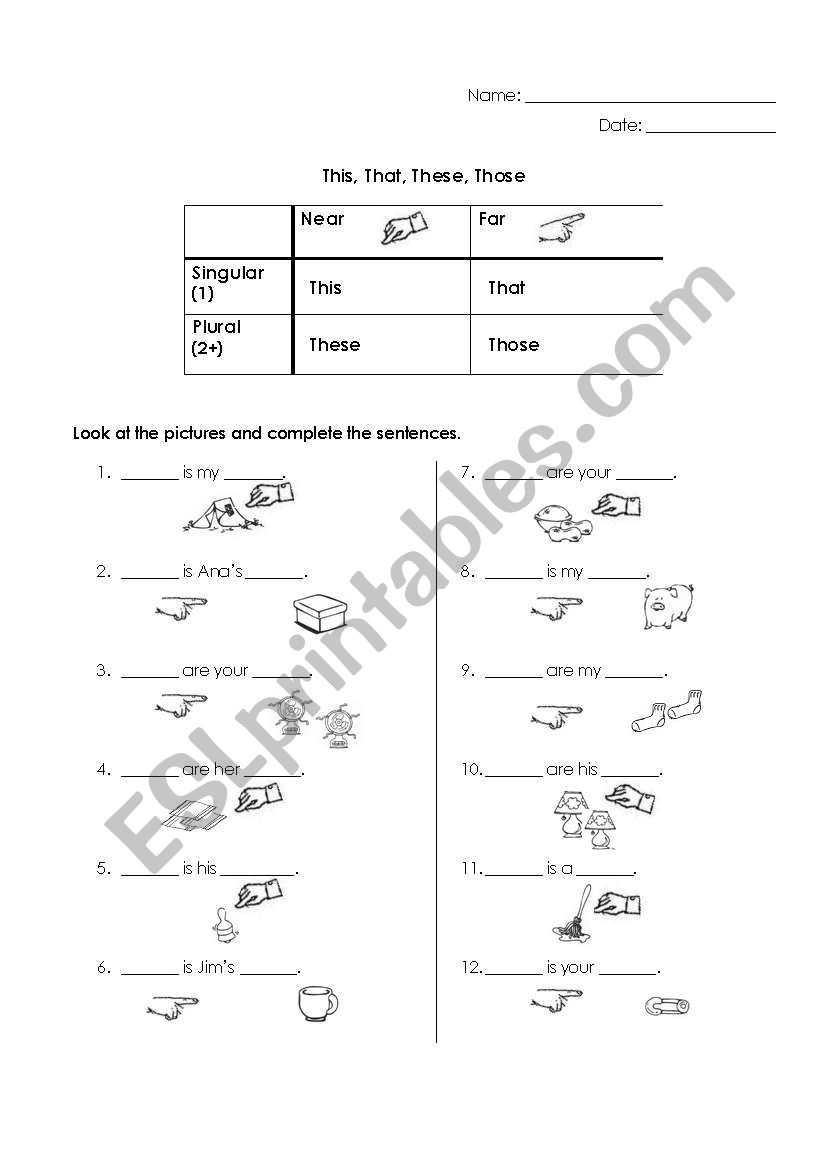 This, That, These, Those- (young/beginning learners)