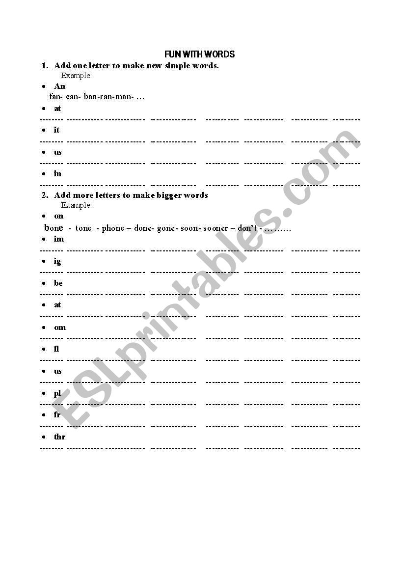 fun with words worksheet