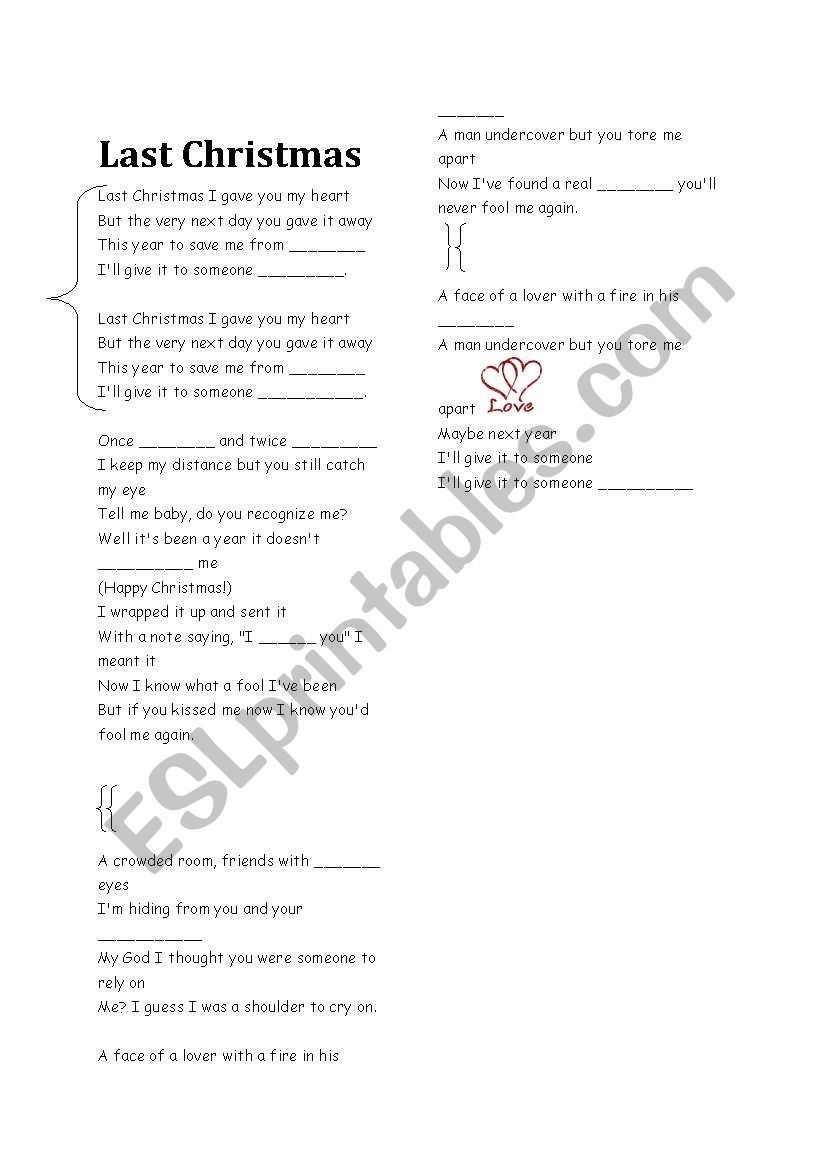 last christmas worksheet