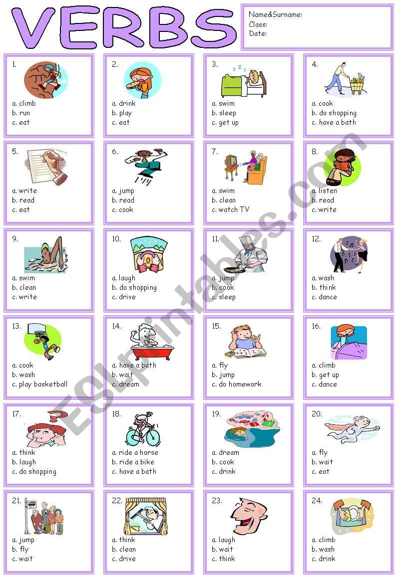 VERBS worksheet