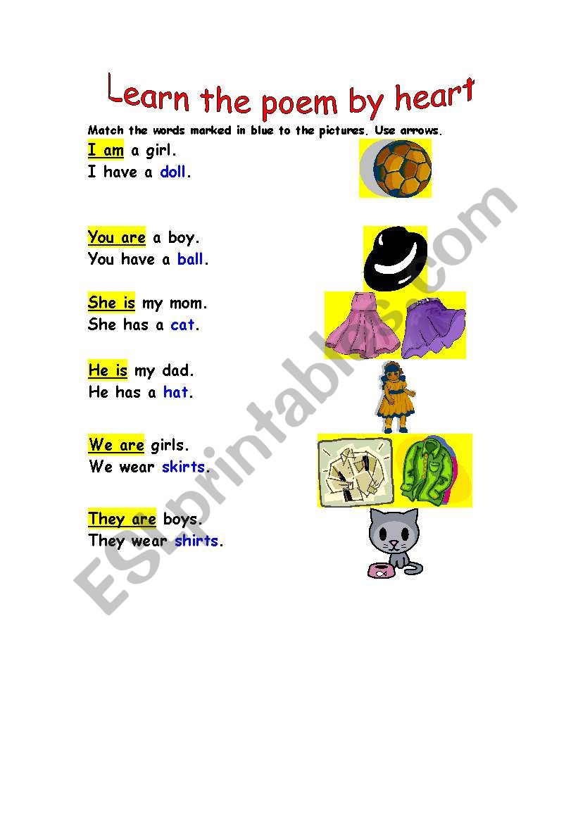 Pronouns chant worksheet