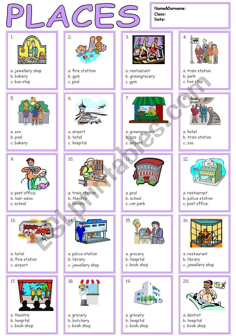 PLACES worksheet