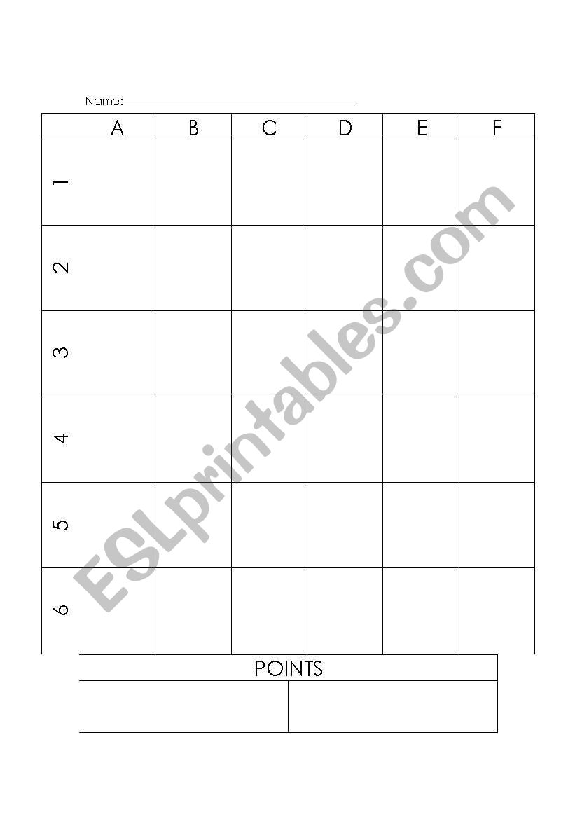 Battleship Game Template worksheet