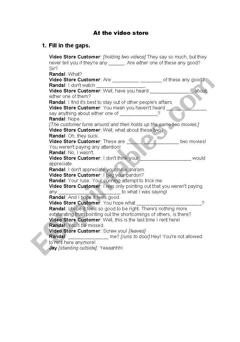 Clerks - Movierental worksheet