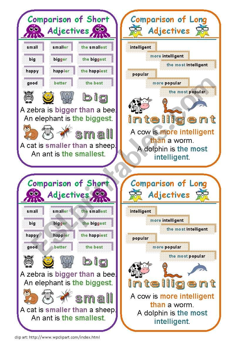 COMPARISON OF ADJECTIVES BOOKMARKS