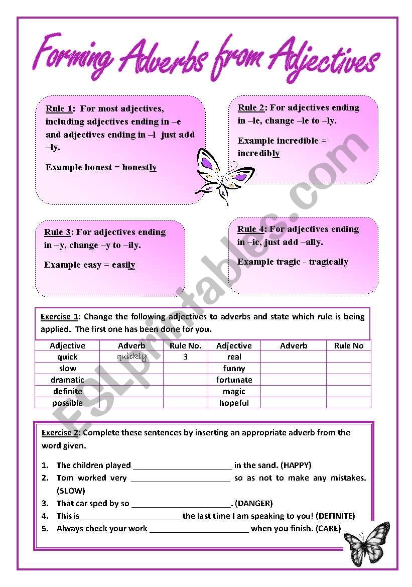 Forming Adverbs From Adjectives ESL Worksheet By Mariaelaine