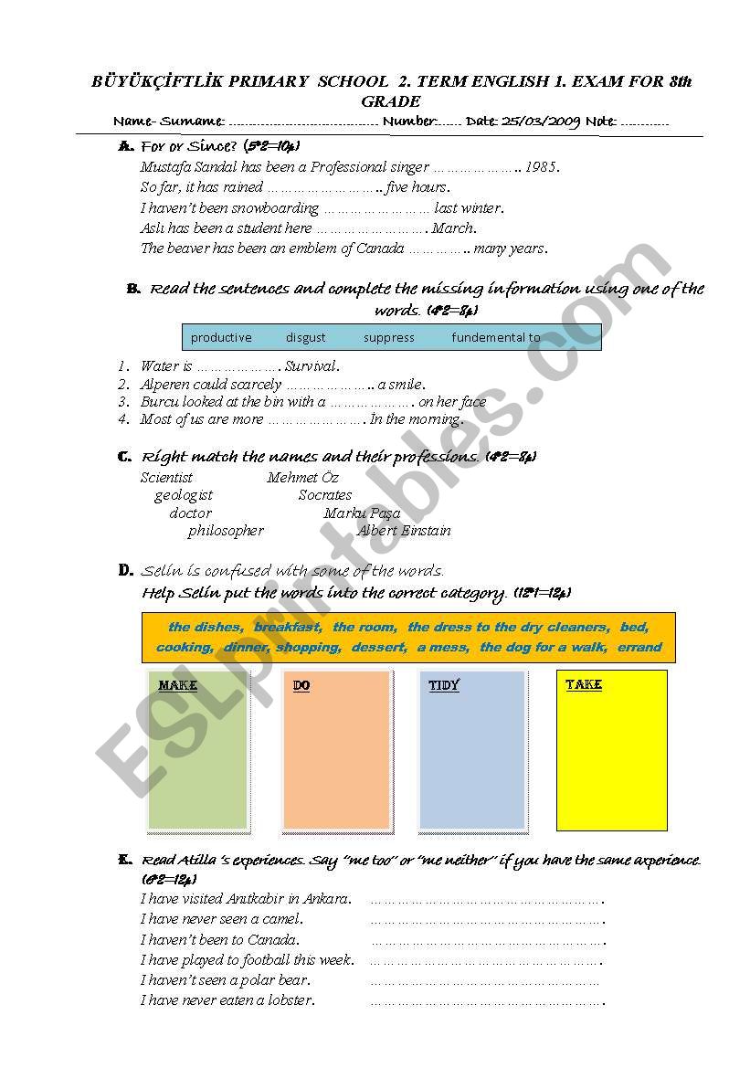 Exam Questions worksheet