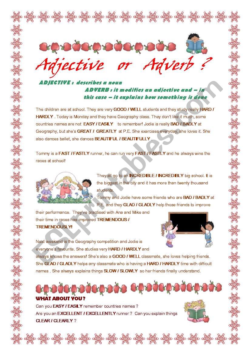 Adjective or Adverb ? worksheet