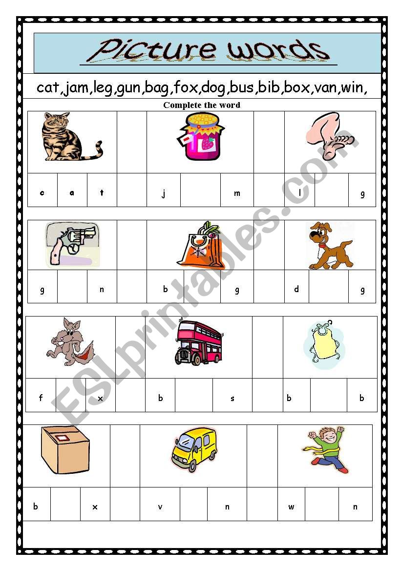 Picture words (two pages) worksheet