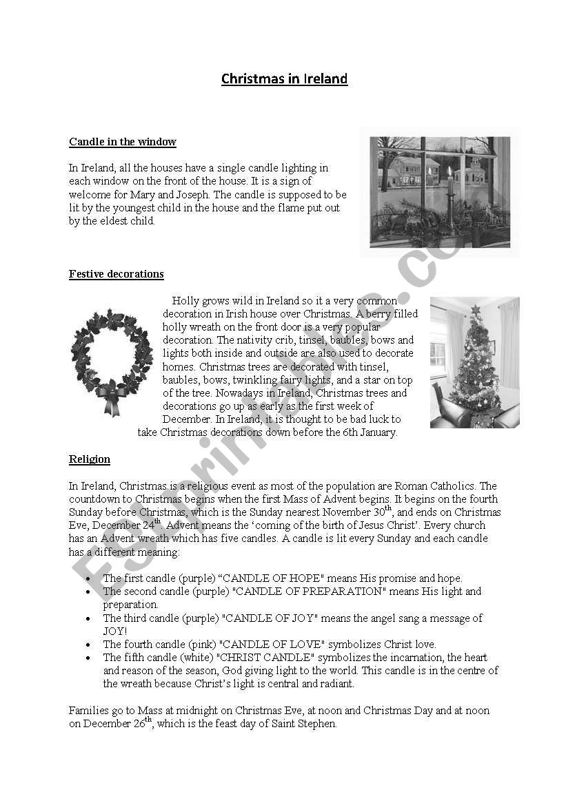 Christmas in Ireland worksheet