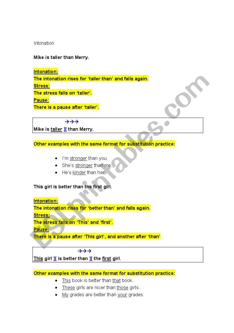 intonation  worksheet