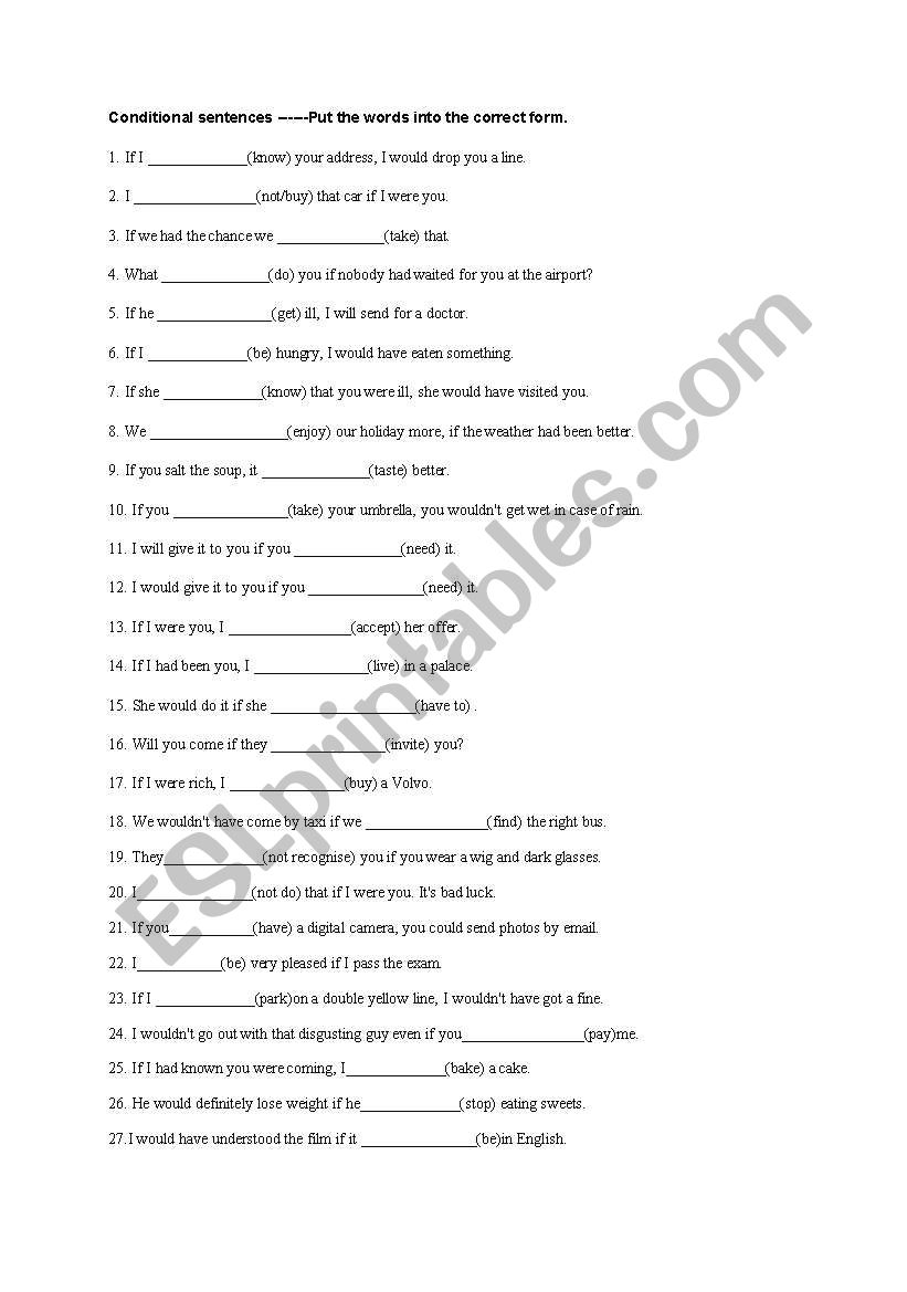 Conditional sentences worksheet