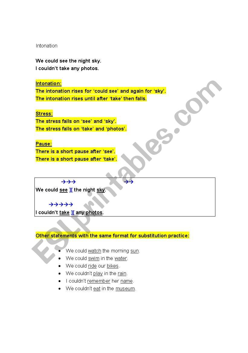 intonation  worksheet