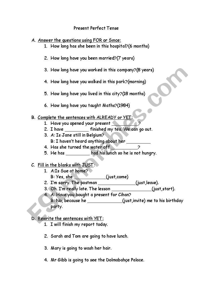 present perfect worksheet