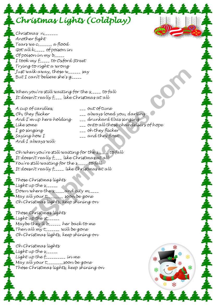 Christmas Lights By Coldplay Esl Worksheet By Neusferris