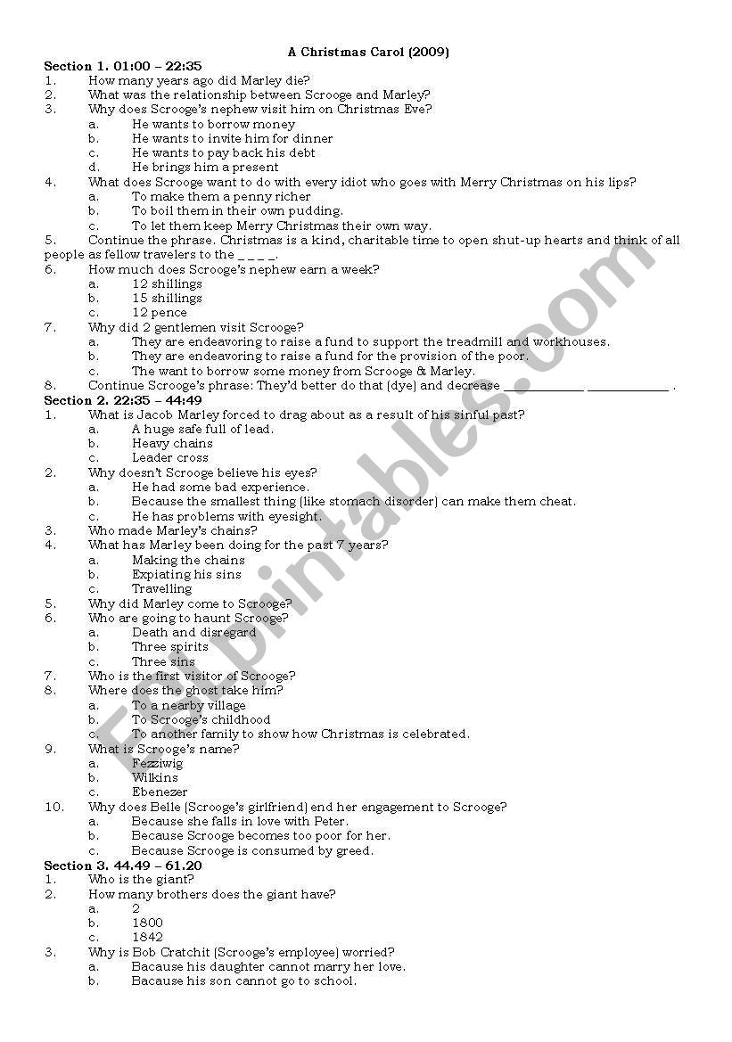 Christmas Carol worksheet worksheet