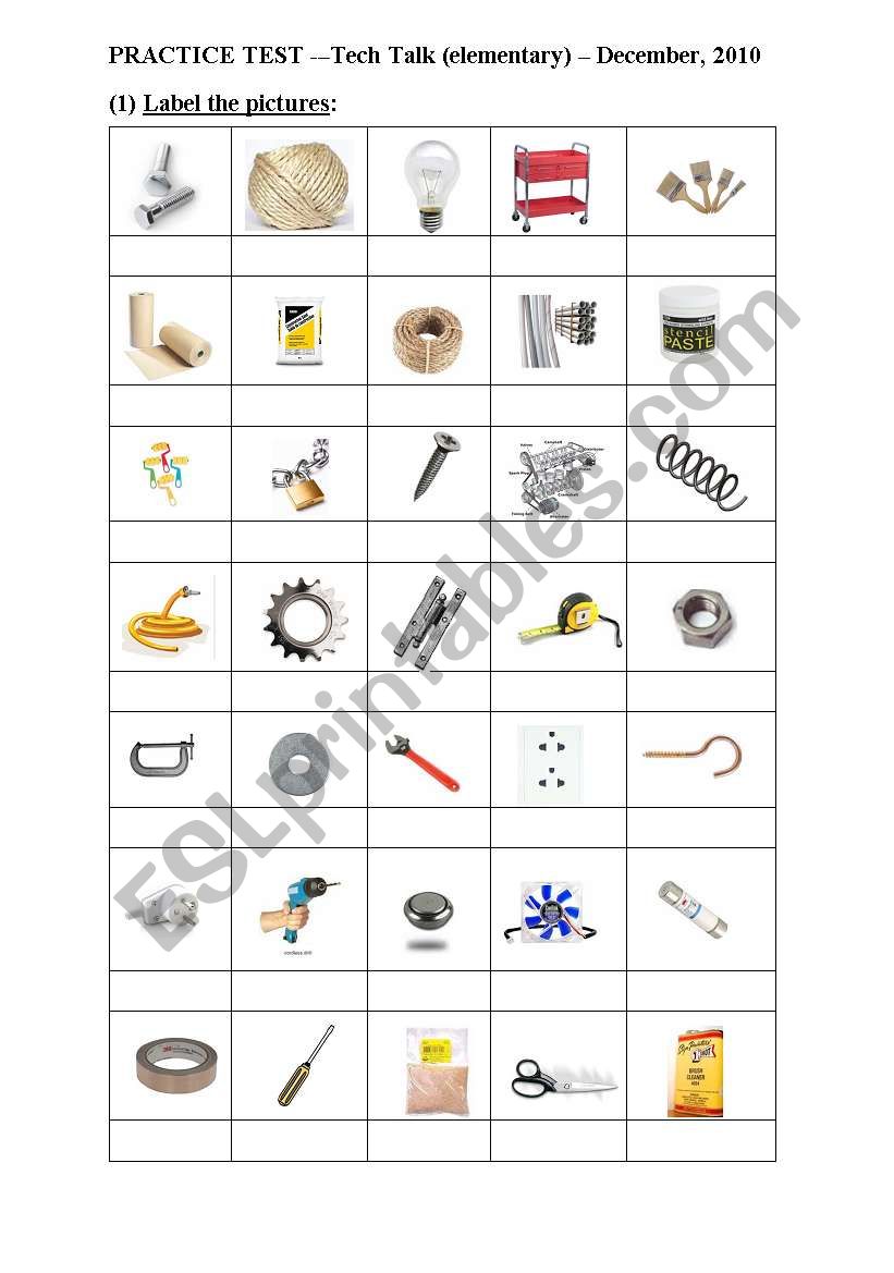 Technical English  test - Tech Talk (elementary) 