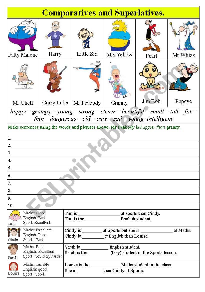 Comparatives and Superlatives worksheet