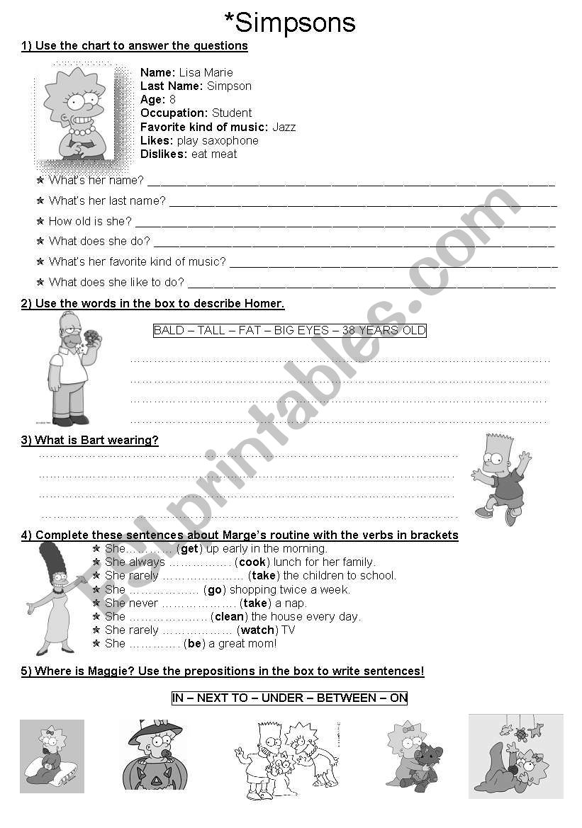 The Simpsons Review worksheet