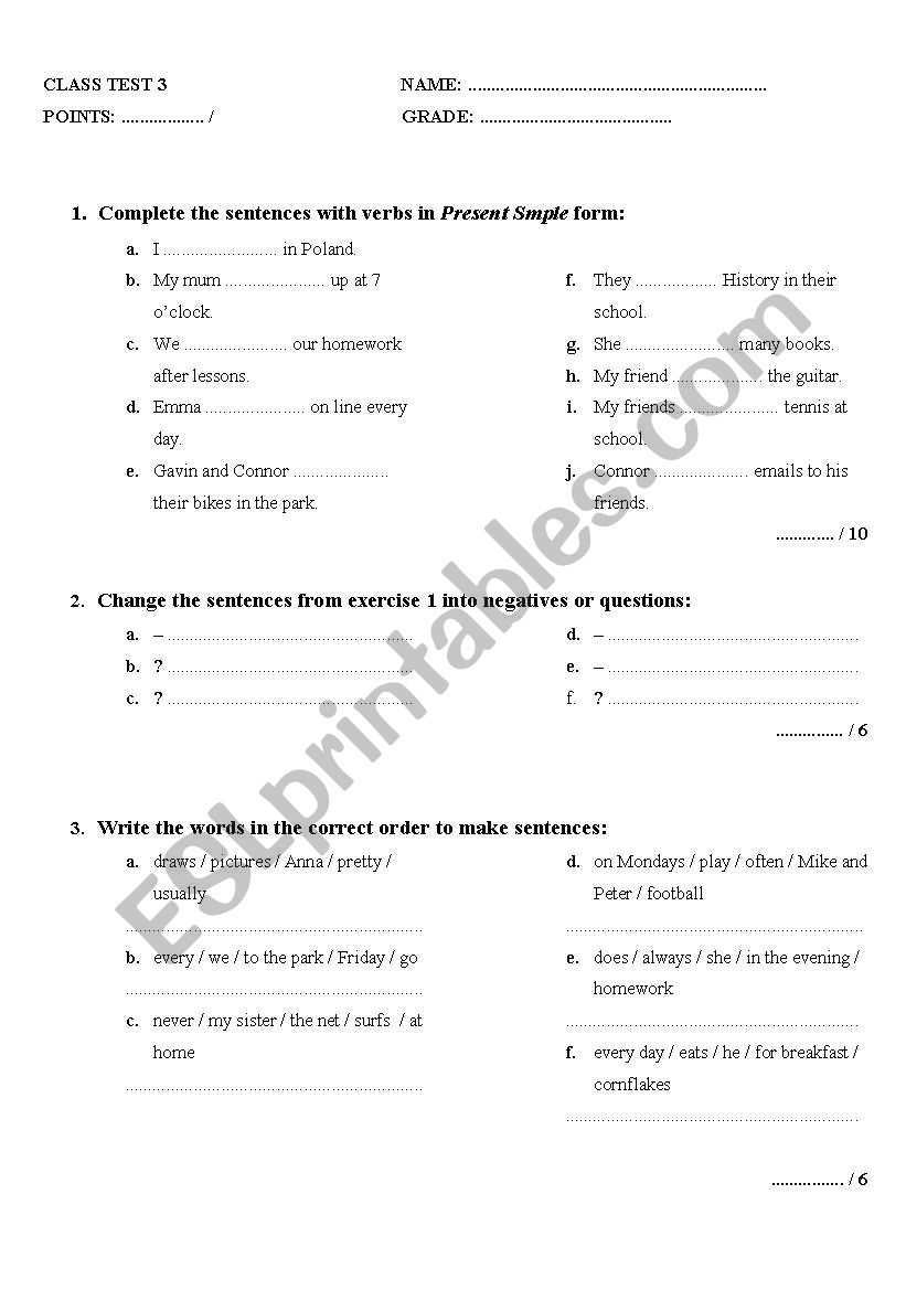 Test on Present Simple  worksheet