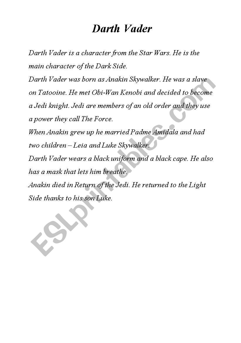 darth vader worksheet