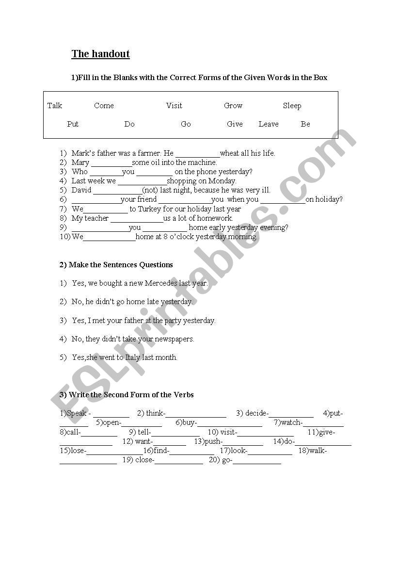 worksheet about simple past worksheet