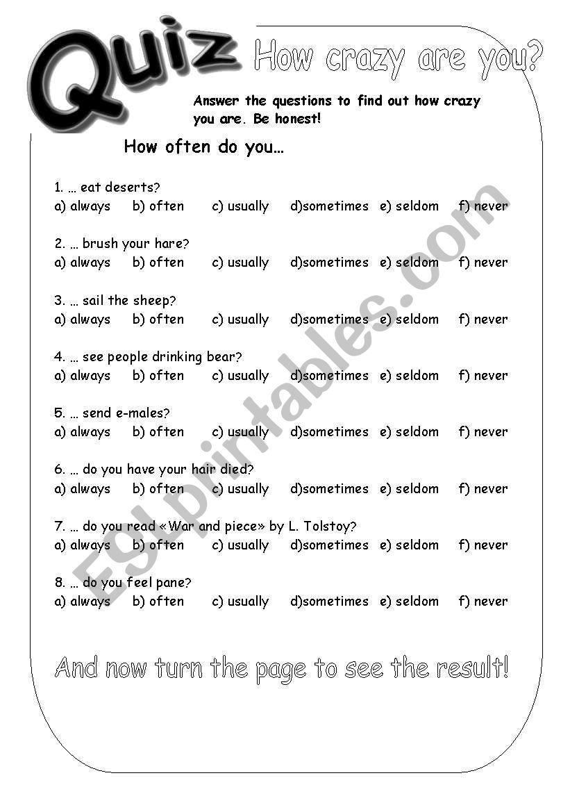 Crazy quiz! worksheet