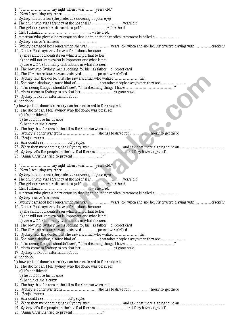 The Eye- film, fill-in-the-gaps activity