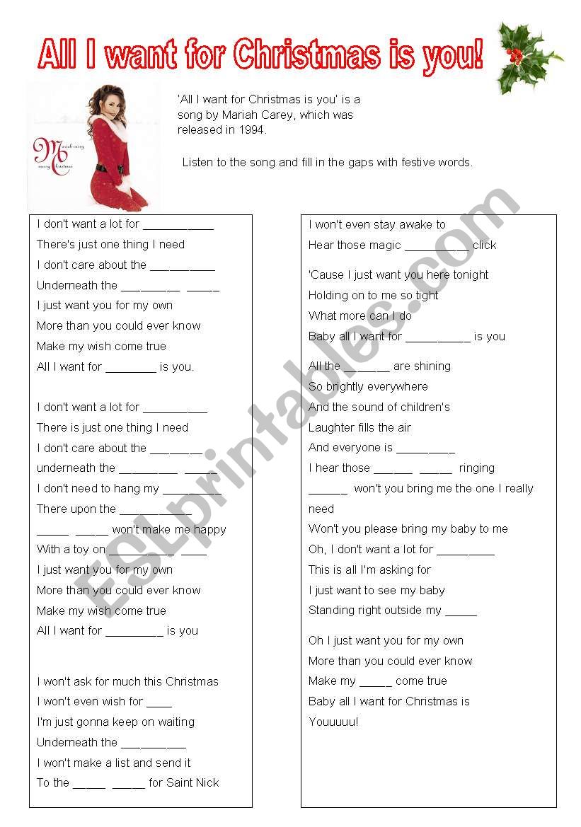 all-i-want-for-christmas-is-you-gap-fill-esl-worksheet-by-jayne2010