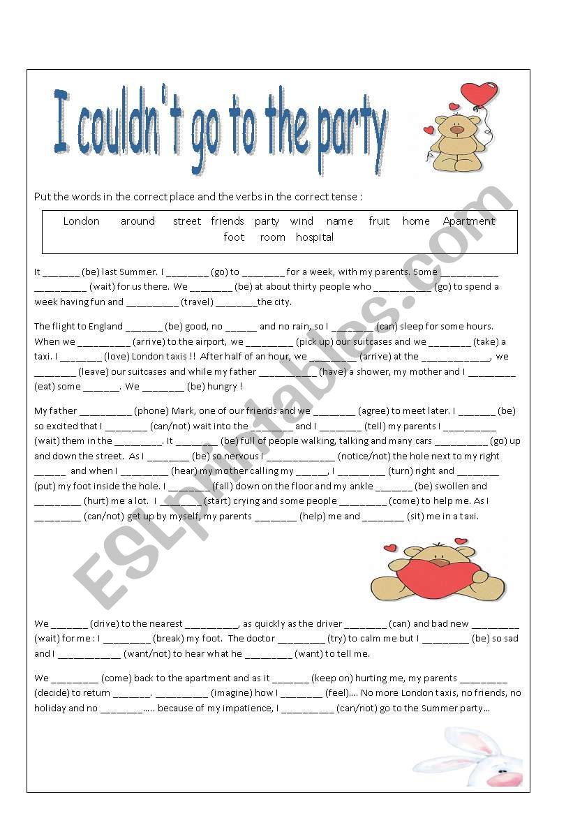 I couldnt go to the party worksheet