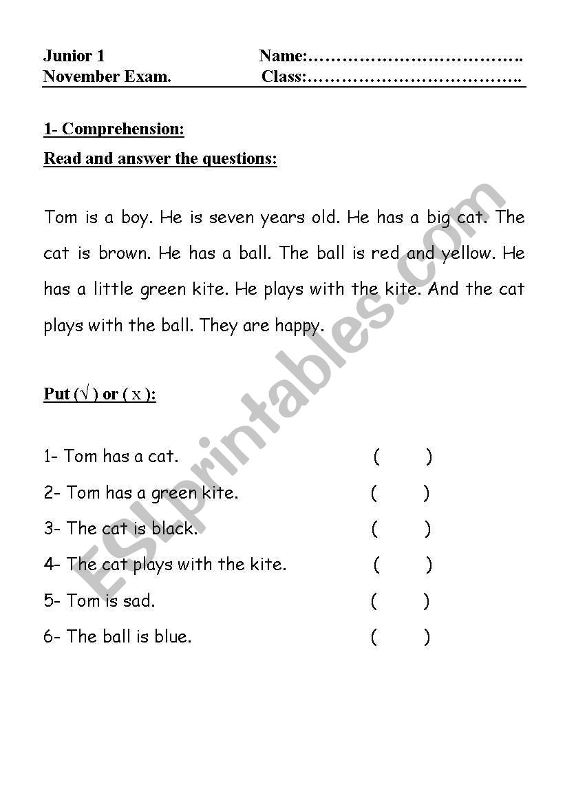  Comprehension: worksheet