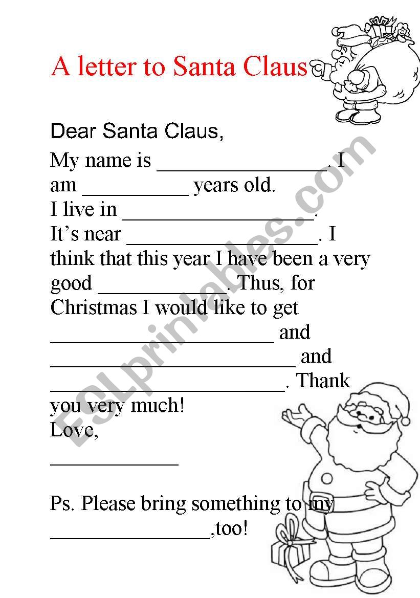 A letter to Santa Claus worksheet